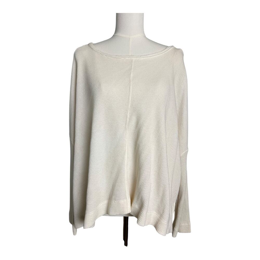 by Anthropologie White Waffle Knit Blouse Shirt Top Long Sleeve Medium Casual